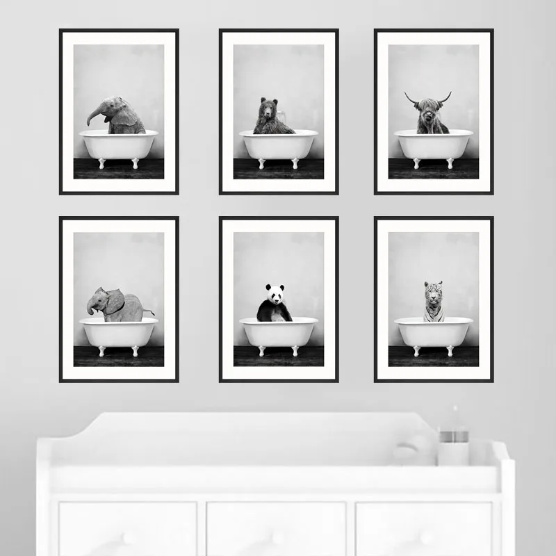 Абстрактное животное Ванна Купание плакат слон жираф украшение для гостиной