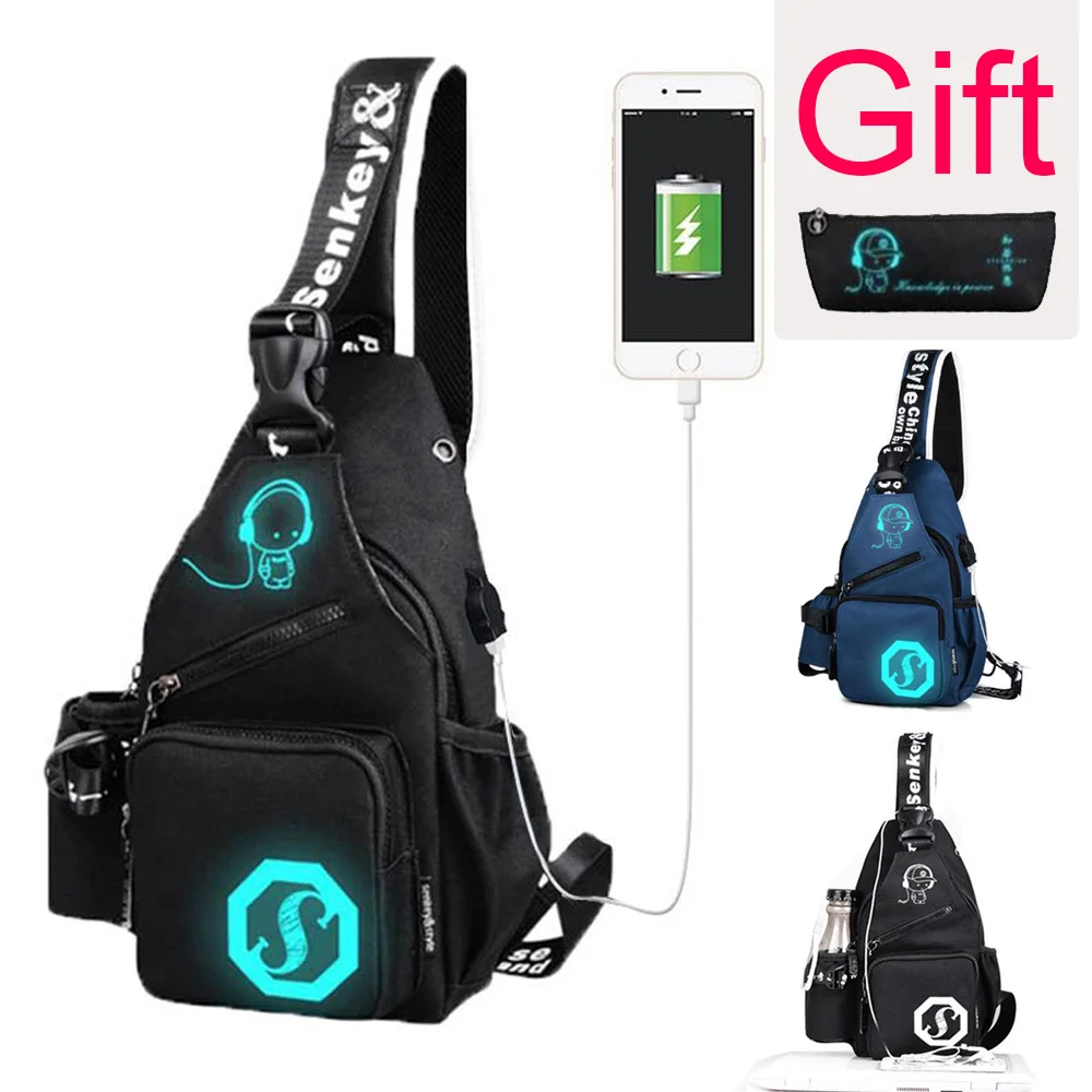 

2020 New Oxford Luminous USB Charging Chest Bag For Children Crossbody Bags School Short Trip Messengers Bag Back Pack