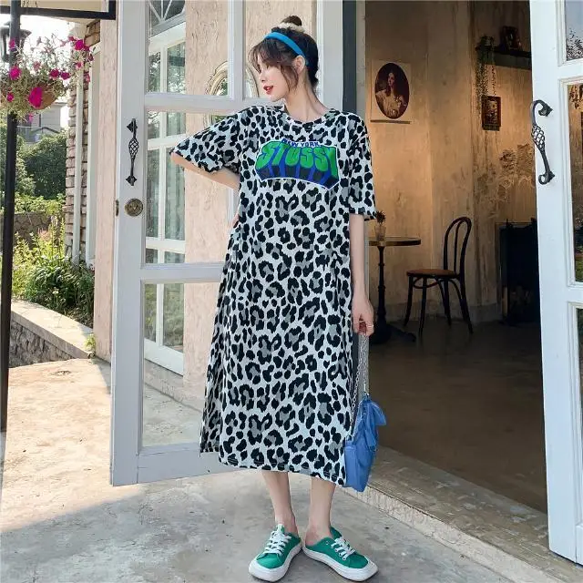 

Women Plus Size Nightdress Sleepwear Loose Casual Nightgown Nightwear Intimate Lingerie Sexy Leopard Cotton Home Clothes