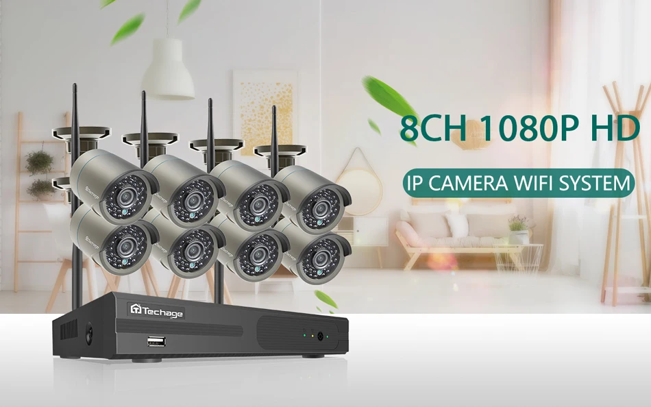 Techage H.265 8CH 1080P HD Беспроводной NVR комплект CCTV система безопасности 2MP IR CUT наружная аудио Wifi камера P2P комплект видеонаблюдения