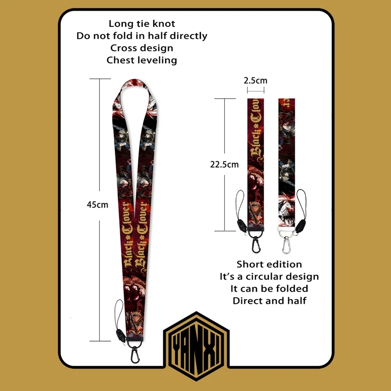 

Anime Black Clover Lanyard Badge Bus Card Student ID Card Anti-lost Neck Hanging Strap Phone Case Keychain Wrist Rope