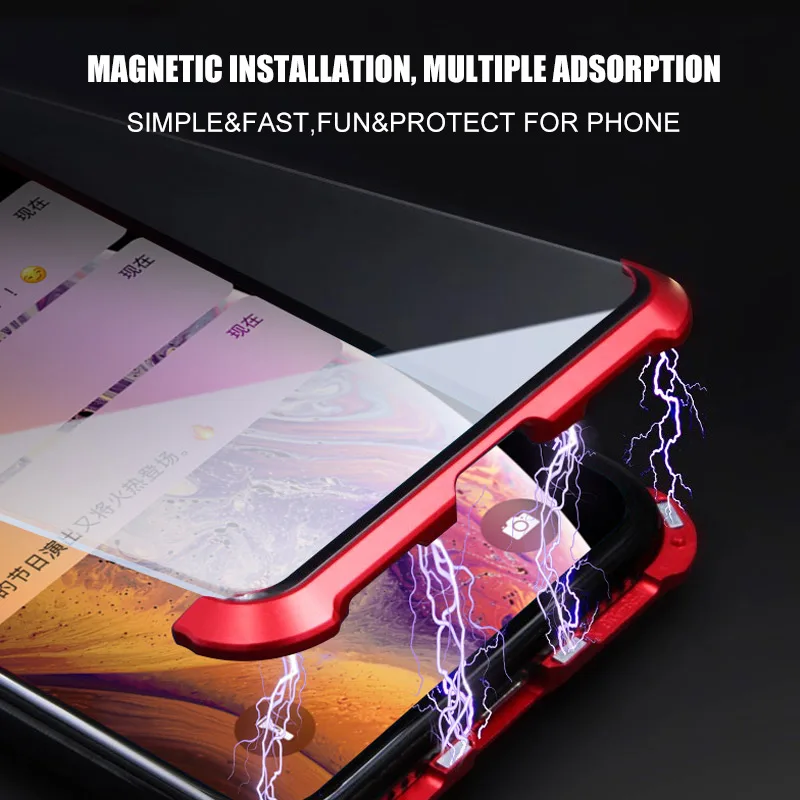 Магнитный чехол из закаленного стекла без оправы для iPhone XS MAX XR X 7 8 Plus двойное