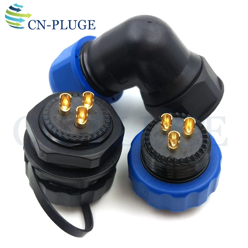 SP20 3 pin Водонепроницаемый авиационный разъем под прямым углом 20 мм Панель