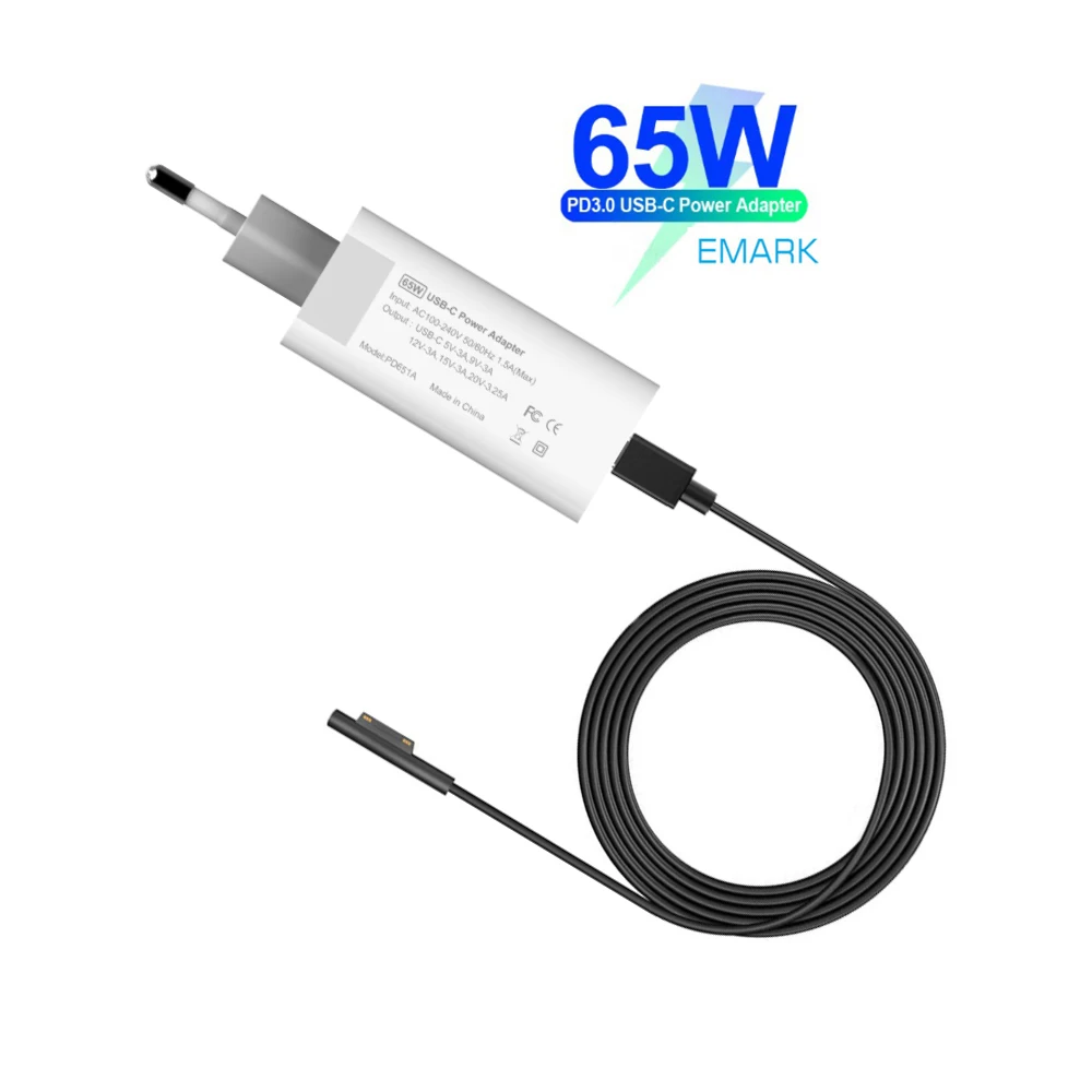 PD USB Type C зарядное устройство для Microsoft Surface Pro 6/5/4/3 Go Book Tablet совместимый 15V/12V 4A 3A 2.58A