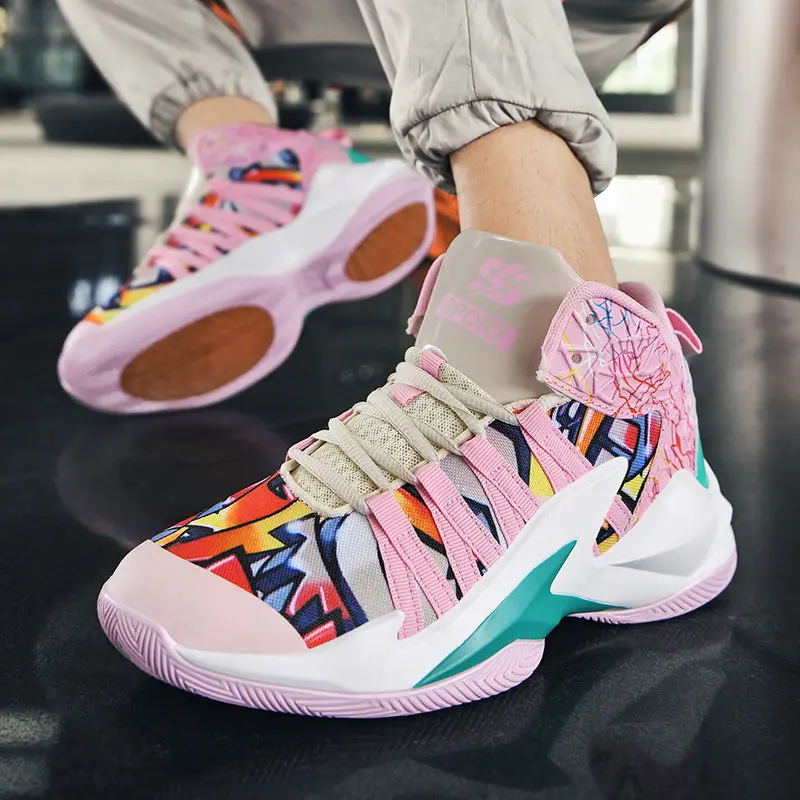 Fashion Graffiti Printing Shoes Basketball Men High Top Non slip Basketball Shoes Sports Gym Hip hop Couple Sneakers Basketball