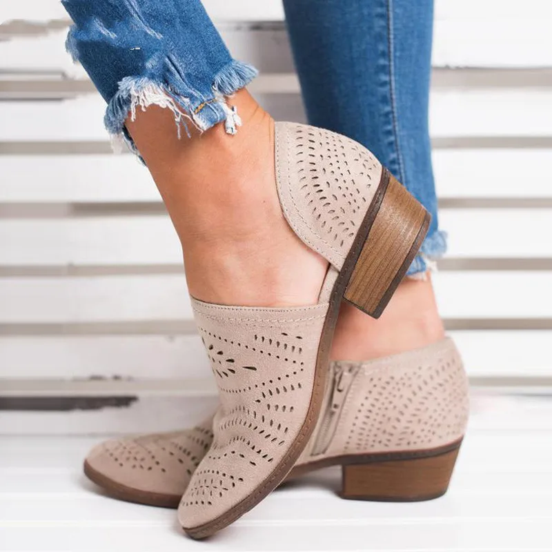 

Women Shoes New Autumn Low Heels Ladies Shoes Hollow Out Zapatos De Mujer Large Size 43 Chunky Heels Pumps Shoes Woman Xkd4242