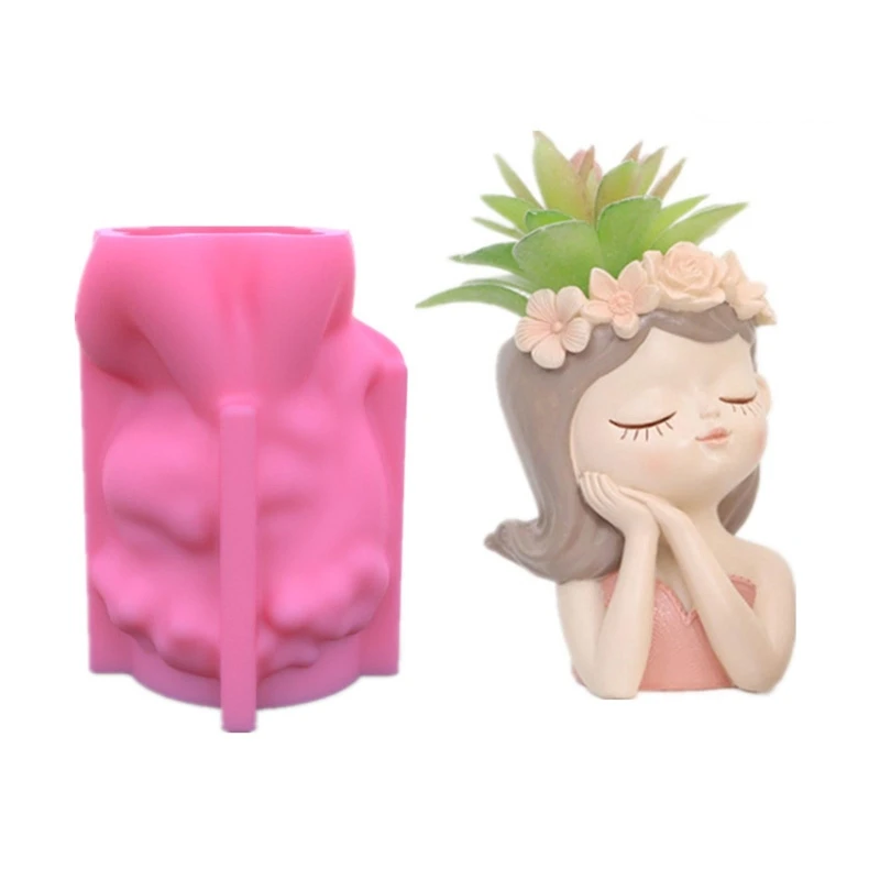 

Silicone Mold 3D Cute Girl Flower Pot Mould DIY Handcrafts Epoxy Resin Vase Mold