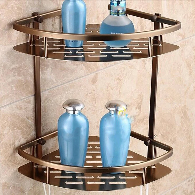 

Wall Mounted Antique Finish Aluminum Bathroom Shower Shampoo Shelf & Antique Brass Finish Bathroom Towel Hanger
