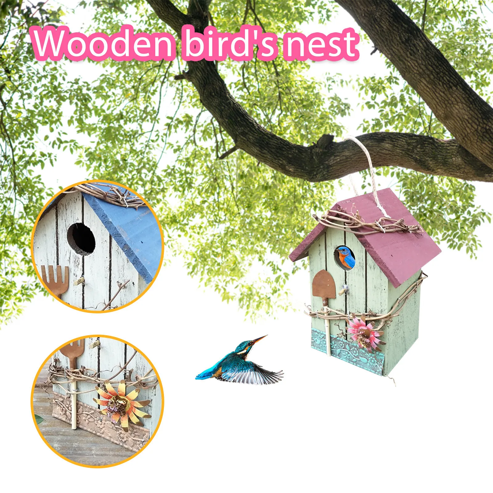 

Аксессуары для птичьей клетки, птичьи домики на открытом воздухе, деревянный домик для птиц, подвесные птичьи гнезда, украшение для дома и с...