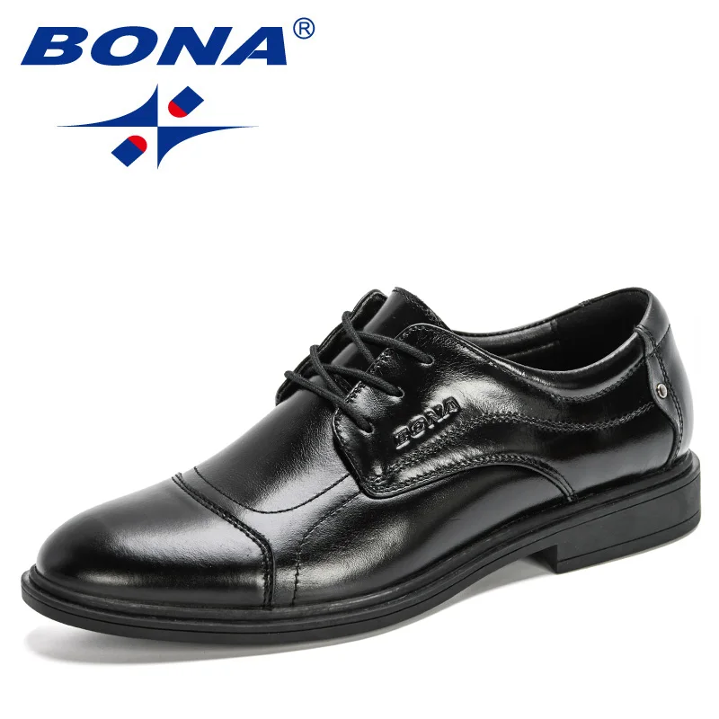 

Мужские классические туфли BONA, натуральная кожа, круглый носок, на шнуровке, роскошная формальная обувь, удобная обувь, 2020
