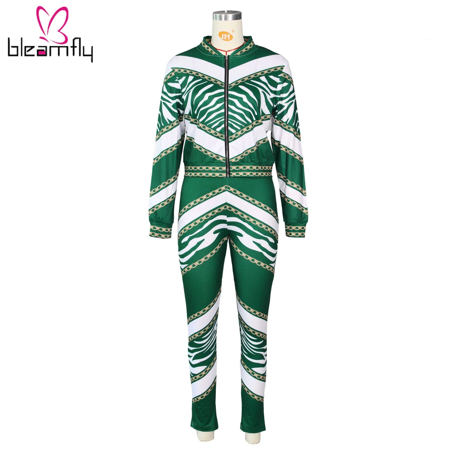 Женский новый модный Тренч на молнии с цепочкой и полосками топ брюки карандаш