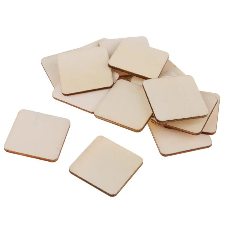 

100Pcs Wooden Piece 40*40mm Unfinished Unpainted DIY Slice Chip Handmade