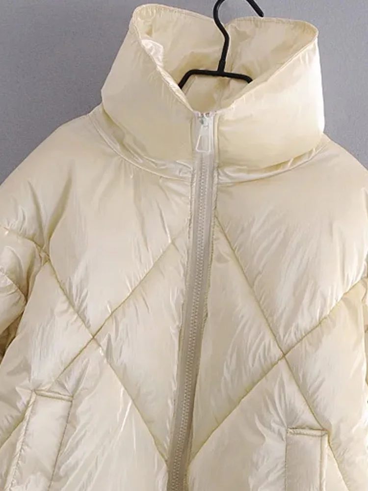 PAILETE Women 2021 fashion parkas thick warm loose padded jacket coat vintage long sleeve pockets female outerwear chic tops