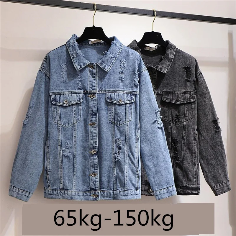 

Vintage Loose Ripped Jeans Jacket Spring Autumn Denim Jacket Women Basic Coat Streetwear Plus Size Loose Casual Female Outerwear