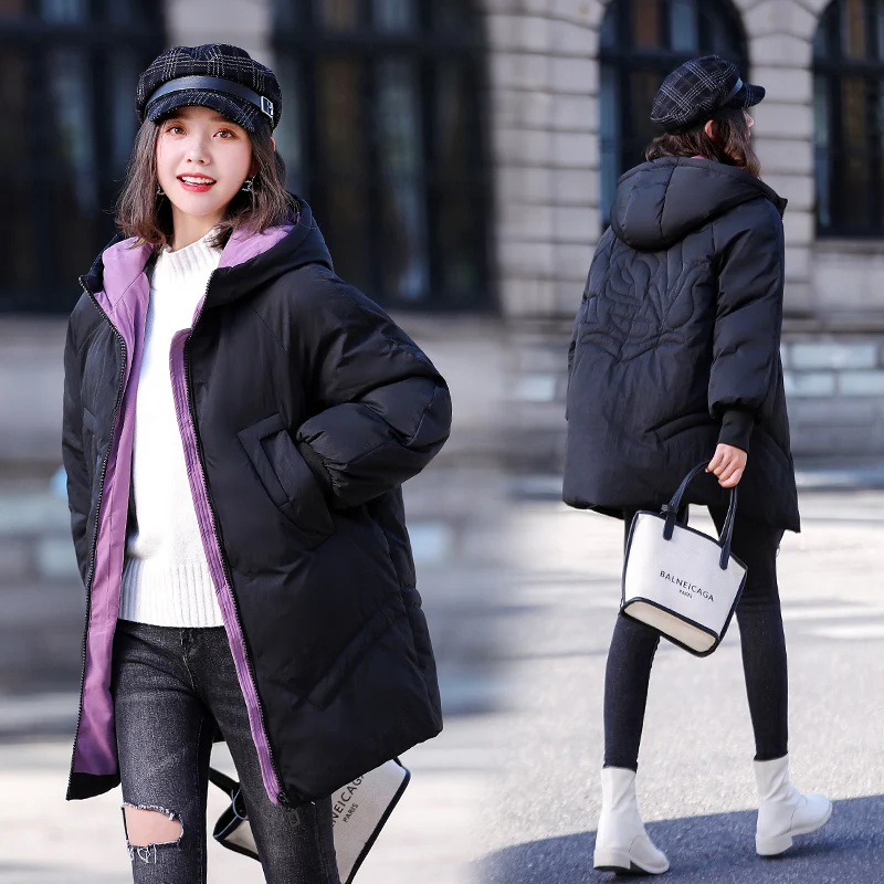 Осень и зима 2019 свободный большой размер женский пуховик хлопок одежда с