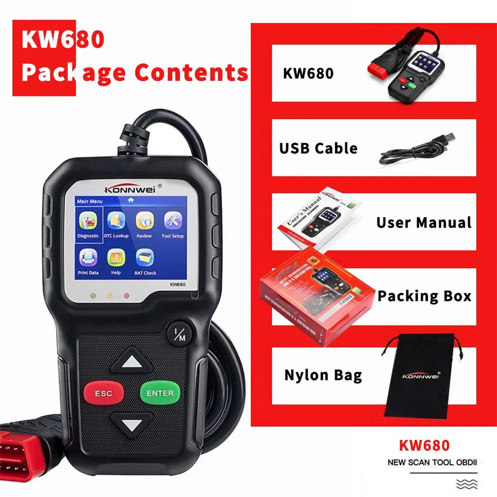 Автомобильный диагностический инструмент KONNWEI ODB2 KW680 OBDII OBD 2 ODB сканер проверка