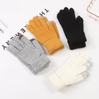 2021 womens winter gloves unisex thicken warm cashmere knitted stretch gloves touchscreen plus velvet driving solid cold gloves