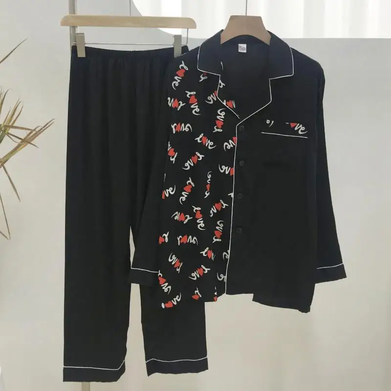 

Комплект пижамный атласный из 2 предметов, шелковая мягкая рубашка и штаны, одежда для сна, домашняя одежда для отдыха, домашняя пижама с при...