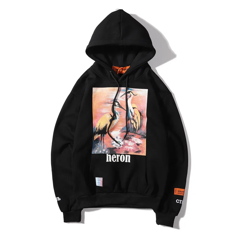 

Fashion Kanye West Graffiti Crane Print Plus Velvet Sweatshirt Couple Harajuku Fleece Hip Hop Pullovers Jacket Hooded Hoodies