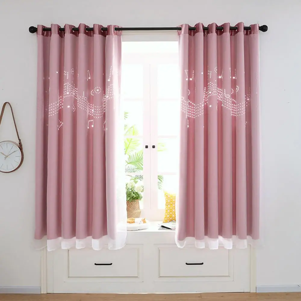 Yfashion Hollow Out Sheding Window Curtain for Living Room Bedroom Punching Style - Цвет: pink