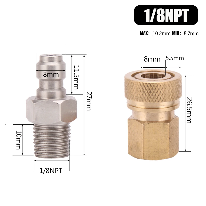 PCP Пейнтбол Нержавеющая сталь 8 мм 1/8NPT арматура для труб домашеного Мужской