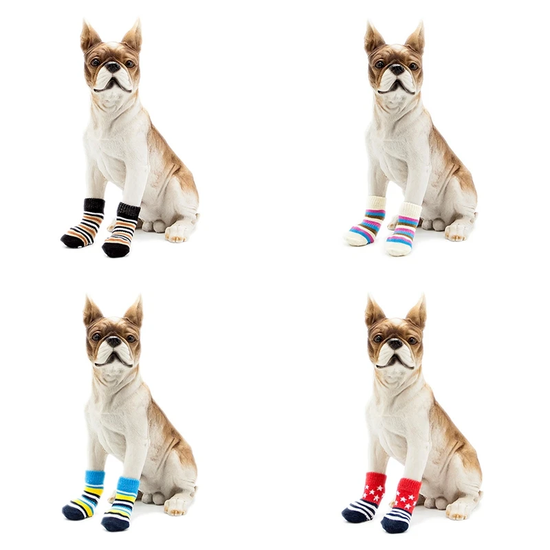 Нескользящие носки для домашних собак Маленькие кошки собаки зимние полосатые