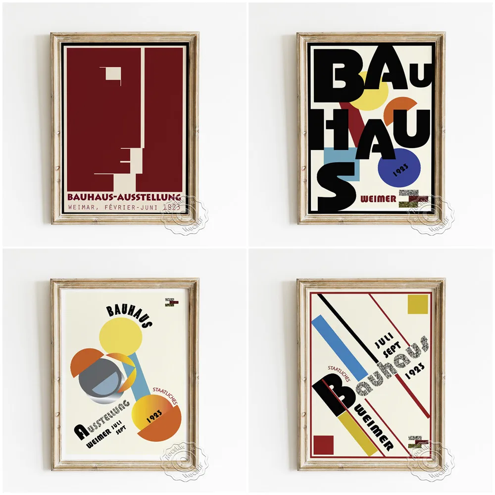 

Bauhaus Exhibition Museum Retro Poster, Alphabet Typesetting Art Prints, Minimalism Geometry Shape Pattern Decorative Painting