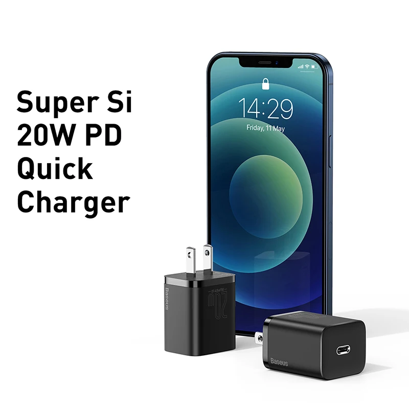 Зарядное устройство Baseus с USB C 20 Вт вилка стандарта США складной адаптер для iPhone 13