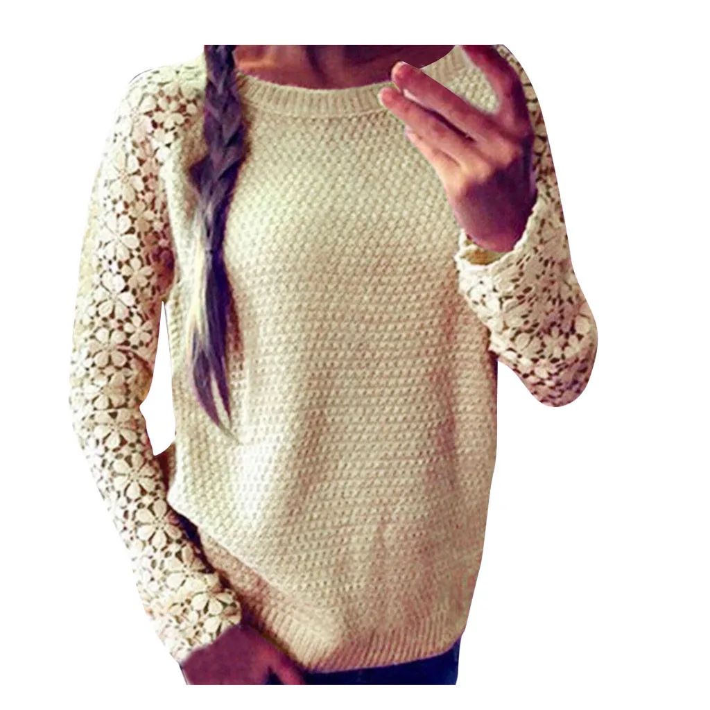 Новинка 2019 элегантный женский топ с длинным рукавом и круглым вырезом свитер