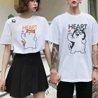 Футболка в Корейском стиле для пар, милая футболка с графическим рисунком сердца, кота, повседневные топы на День святого Валентина, летняя парная одежда для влюбленных