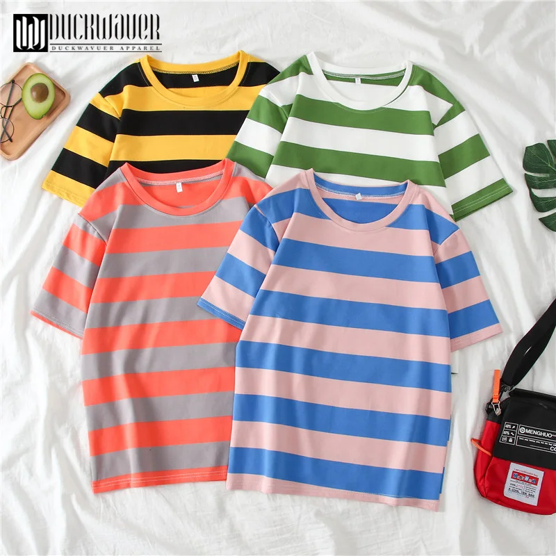 Женская футболка в полоску Duckwaver летняя с геометрическим рисунком одежда для