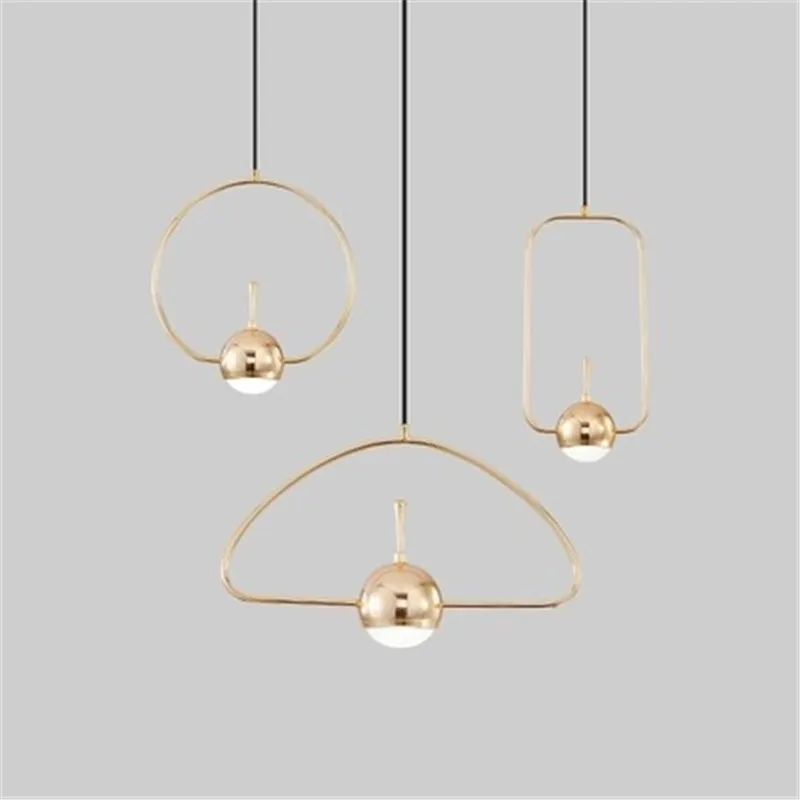 

Ins Hot Nordic Golden Pendant Lamps Creative Minimalist Geometry Restaurant Bar Aisle Corridor Designer Led Lamp Fixtures Metal