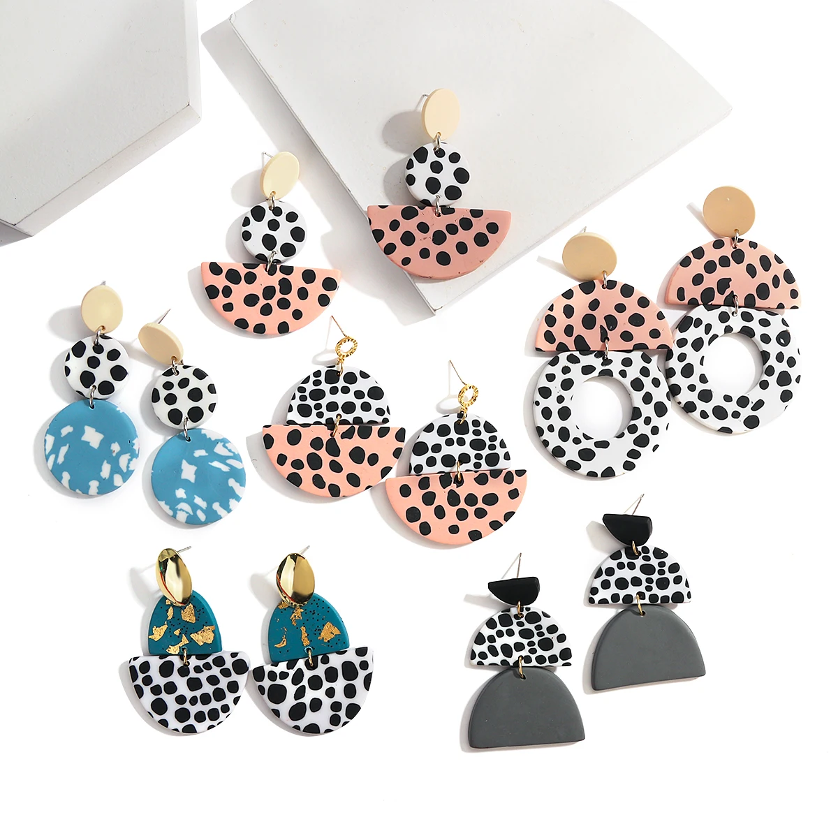 

AENSOA Print Dots Polymer Clay Geometric Drop Dangle Earrings Women's 2021 Trendy Long Pendant Statement Earring Jewelry Gifts