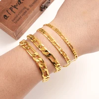 2020 new 18 k pure gold color bracelet chain 8mm 21cm bracelets figaro chain for men male arm chain pulseiras de ouro