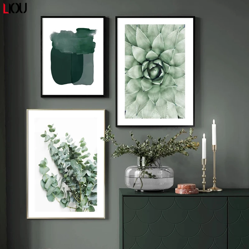 Зеленое растение Агава кактус Абстрактная Геометрия линия настенный