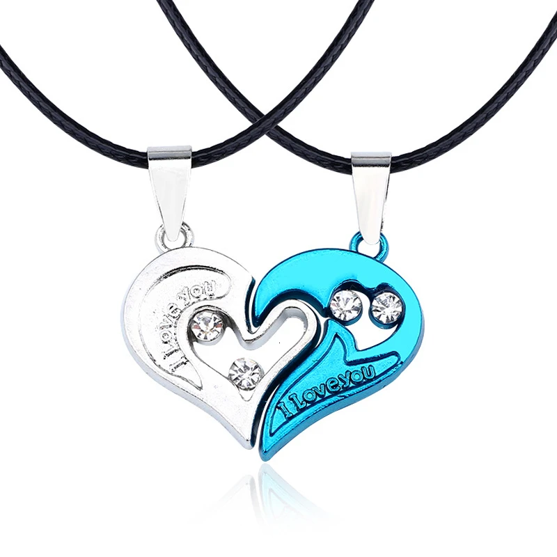 Романтическое ожерелье с подвеской в виде разбитого сердца кристаллами для пары