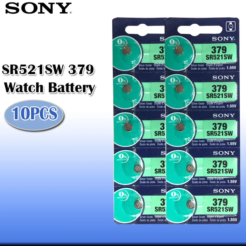 10 шт. Sony 100% оригинал 379 SR521SW SR63 D379 V379 AG0 Серебряный оксид батарейка для часов