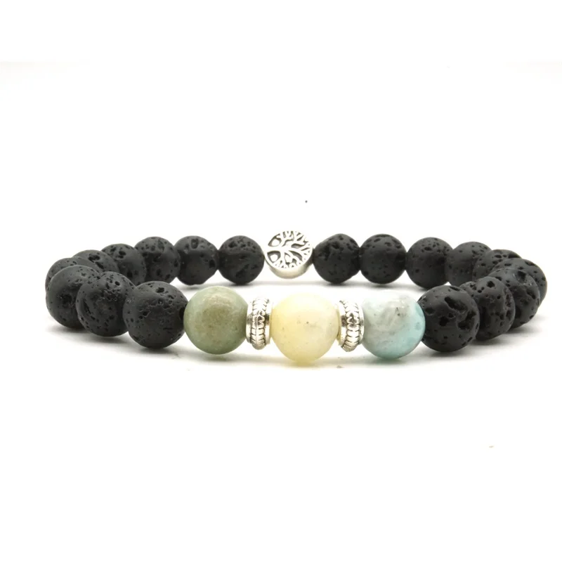 Винтажное Древо жизни 8 мм амазонический камень черный из вулканической лавы