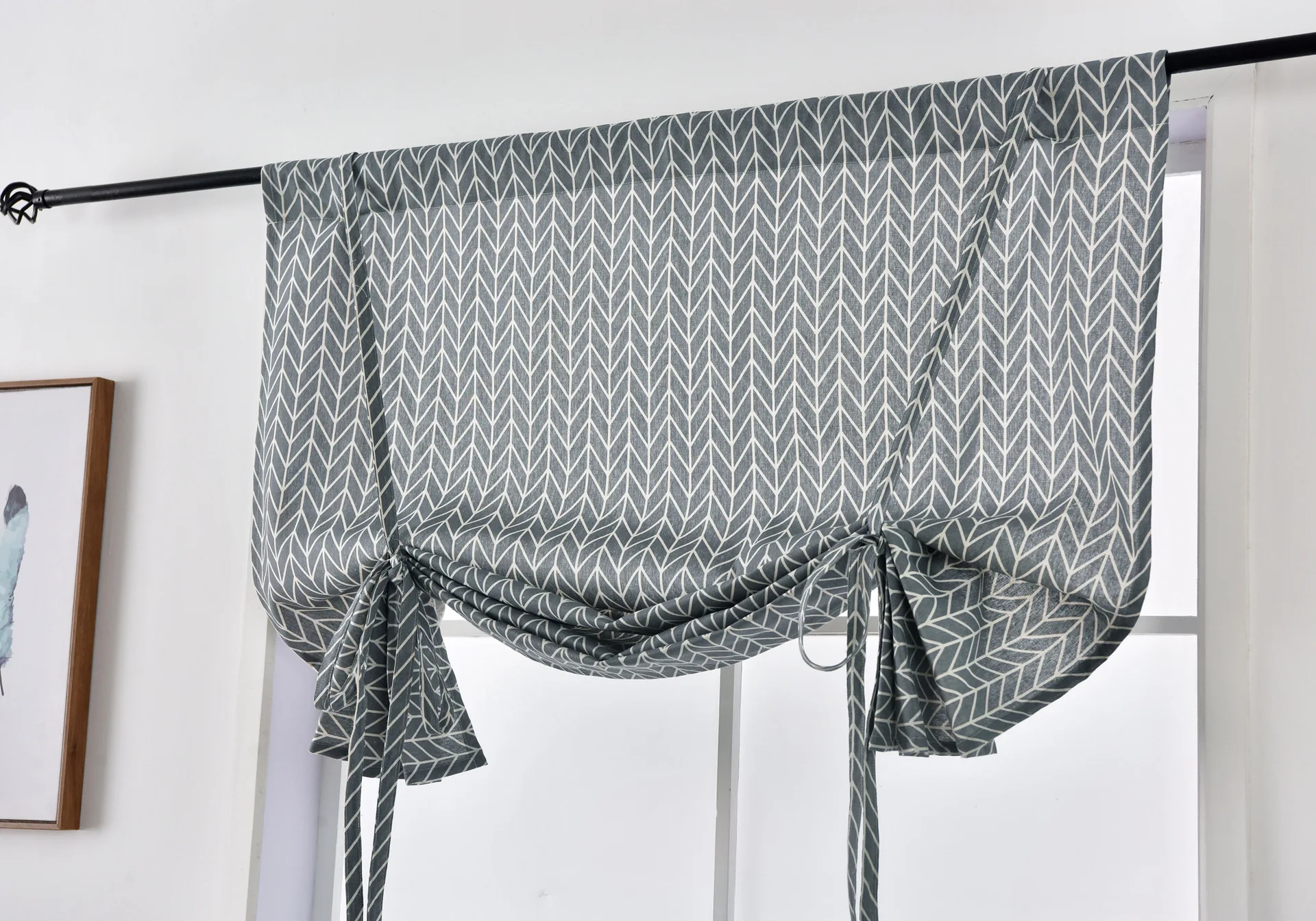 

Modern High-quaility Grey Geometric Printing Finished Curtain Tape Blinds Blackout Roman Blinds Curtains Bedroom Living Room