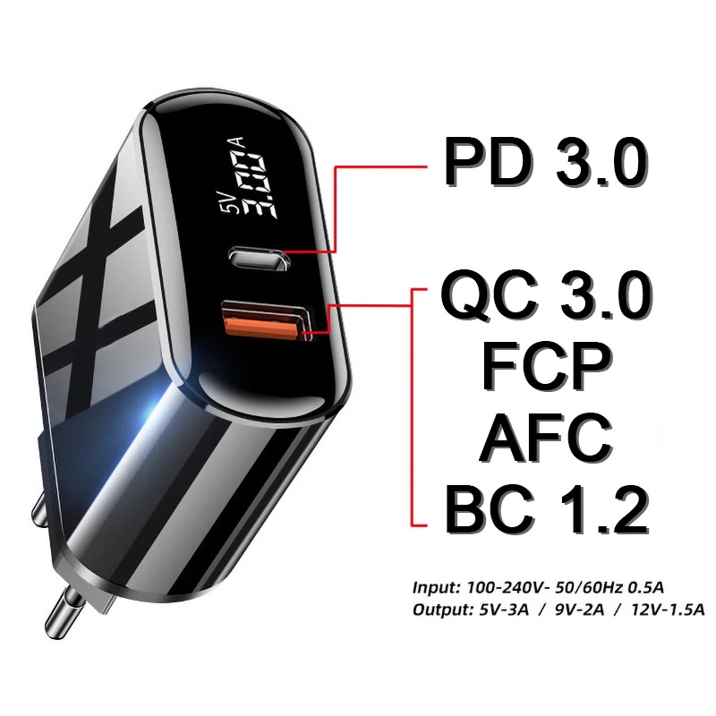 Зарядное устройство QC 4 0 PD с USB-кабелем 18 Вт быстрое зарядное европейской вилкой