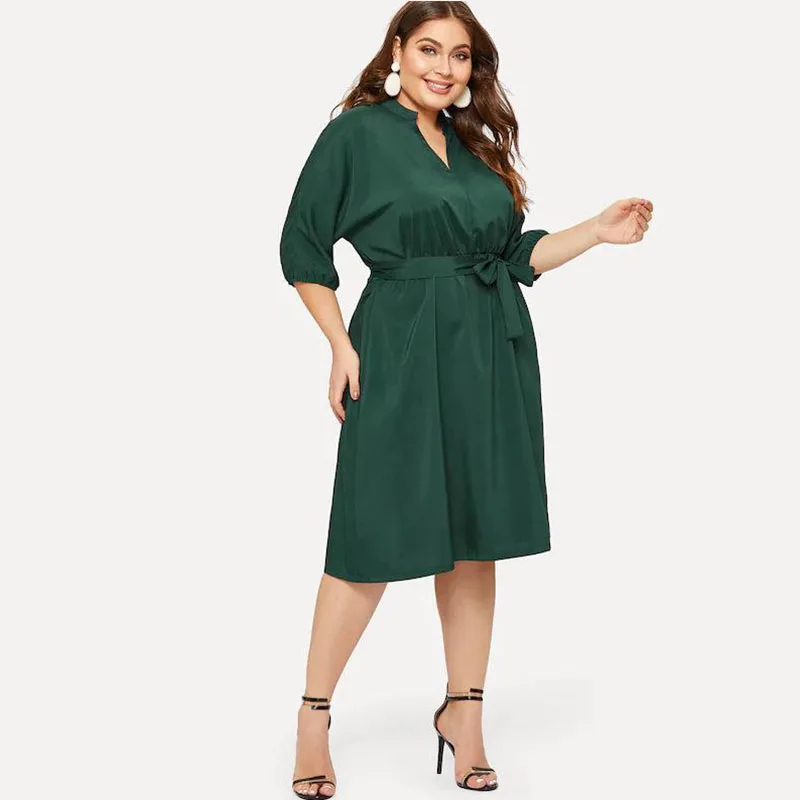 COCOEPPS L-6XL, женские платья размера плюс, осенне-зимнее платье, элегантная свободная одежда большого размера, повседневные офисные платья с длинным рукавом