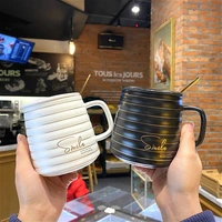 creative trend light luxury household cup ceramic mug with spoon couple office coffee milk cup