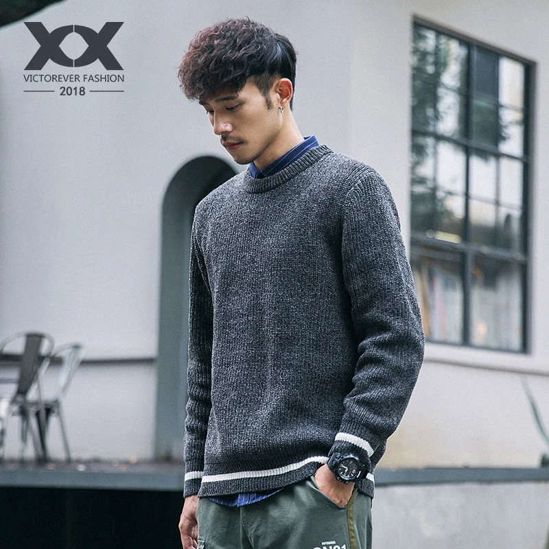 Японский пуловер мужской круглый вырез весна и осень Контрастный ЦВЕТНОЙ свитер