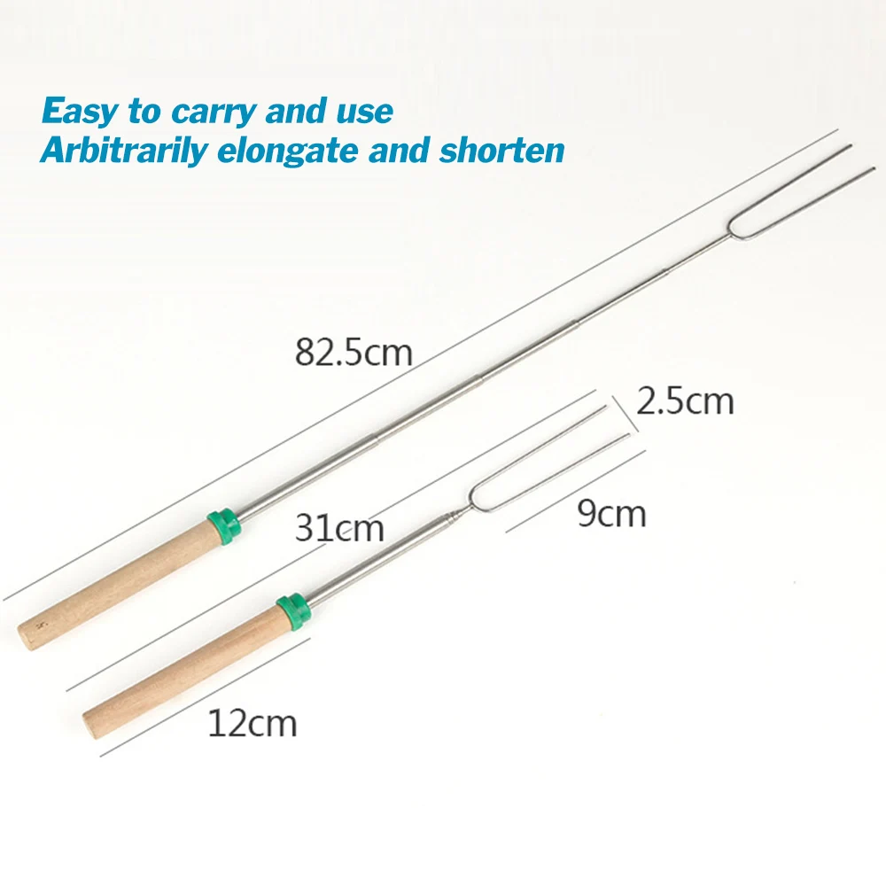 82cm Stretchable BBQ Skewers Reusable Roasting Forks With Bag Camping Hot Dog Roast Fork Steel Barbecue Tool Grill Accessories - купить по
