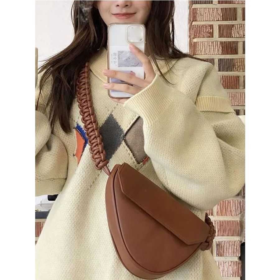 

Solid Color Flap Square Crossbody Bags for Women Leather Braided Wide Strap Designer Handbas Ladies Luxury Triangle Shoulder Bag