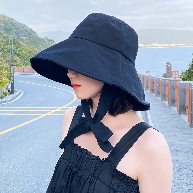 Модная черная шляпа ведро с широкими полями женские летние уличные анти