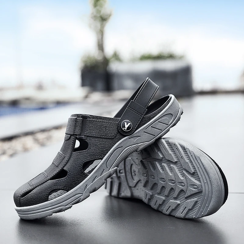 Летняя пляжная обувь для мужчин с отверстиями Дышащие мужские тапочки Удобная