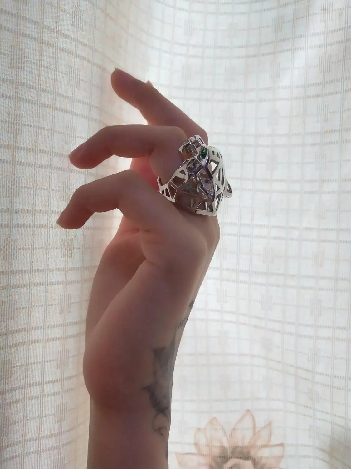 Модные 925 серебро гладкой кольцо с пантерой для мужчин и женщин зеленым глазом