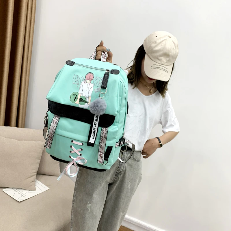 Canvas Usb School Bags for Girls Teenagers Backpack Women Bookbags Black 2019 Large Capacity Middle High College Teen Schoolbag
