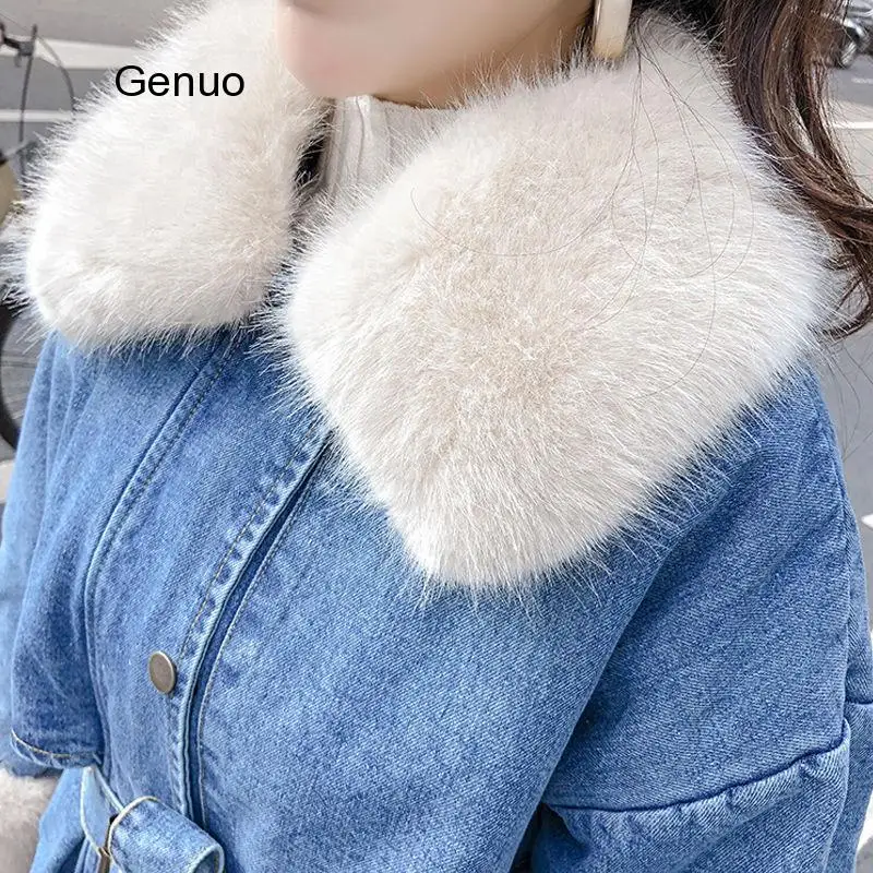 Парка из лисьего меха зимняя джинсовая ветровка куртка длинное пальто с